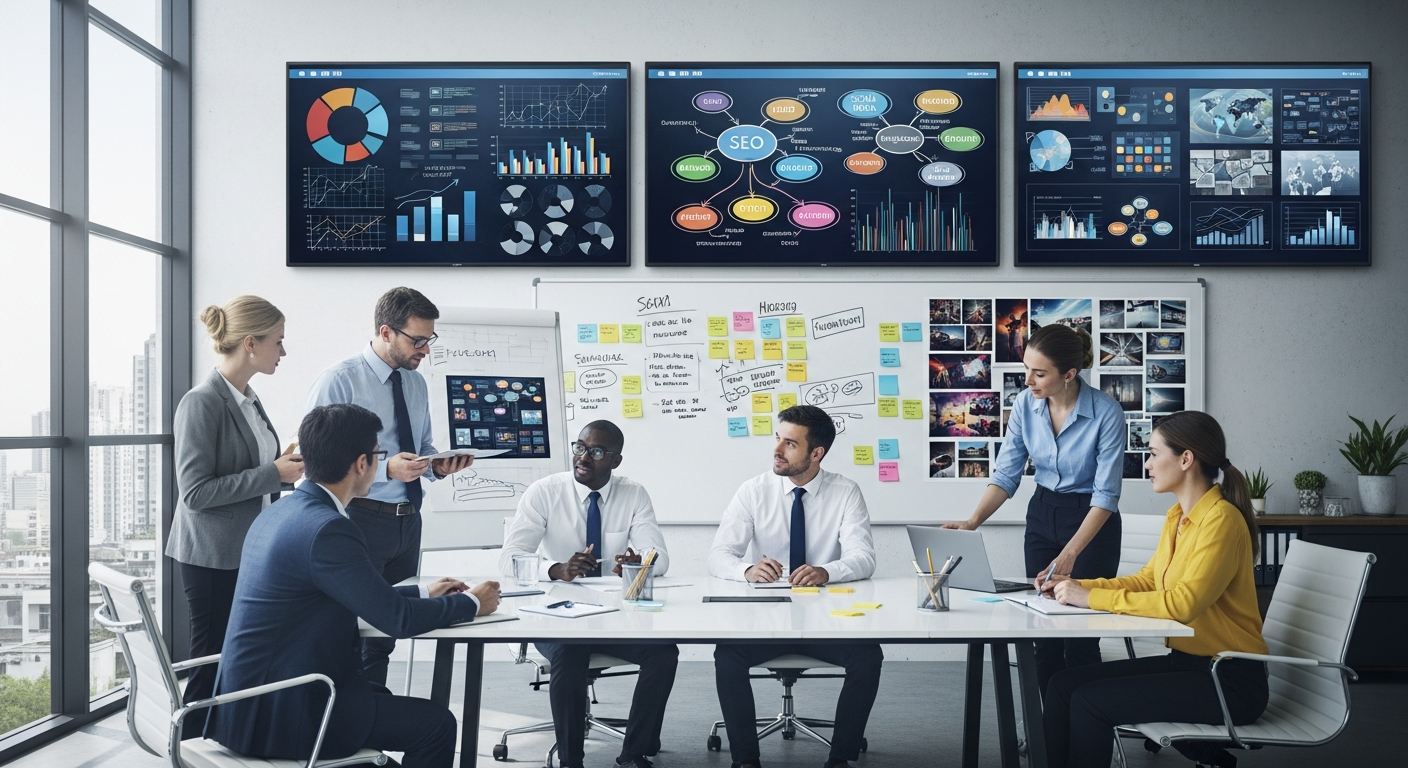 Team planning content marketing strategy